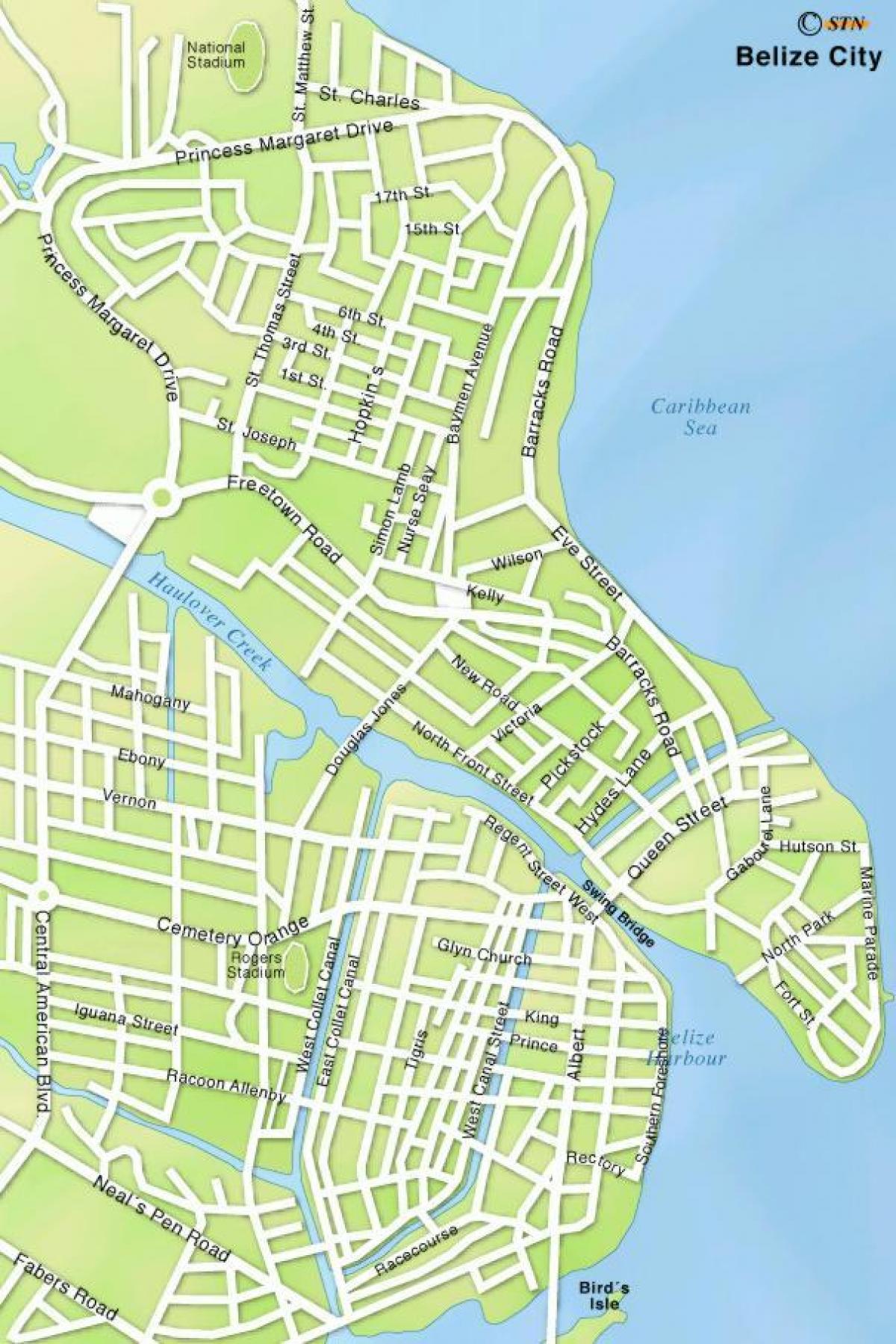 χάρτης της Μπελίζ δρόμους της πόλης