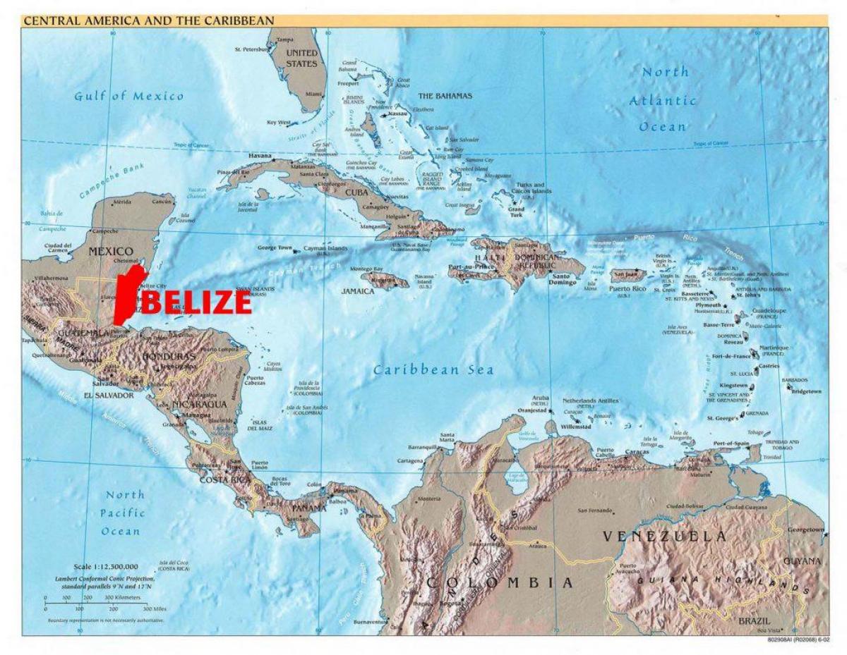 Χάρτης της Μπελίζ της κεντρικής αμερικής
